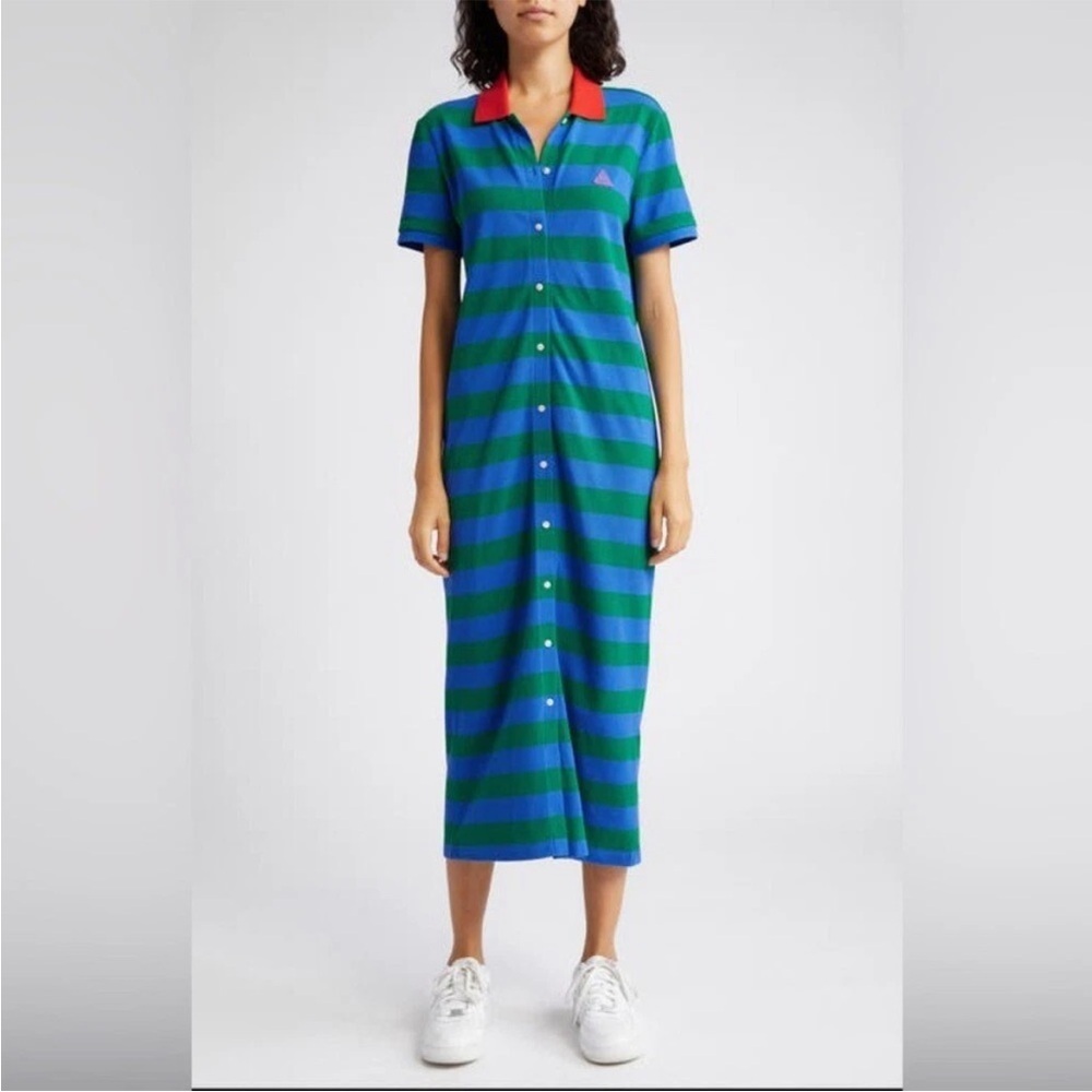 Melody Ehsani Green and Blue Striped Midi Polo Dress, XS
